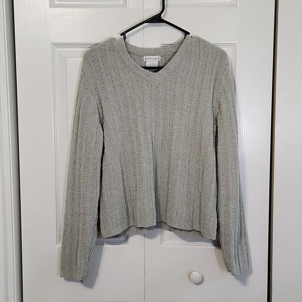 Vintage Pierre Cardin Womens Light Green Soft Long Sleeve V-neck Sweater XL